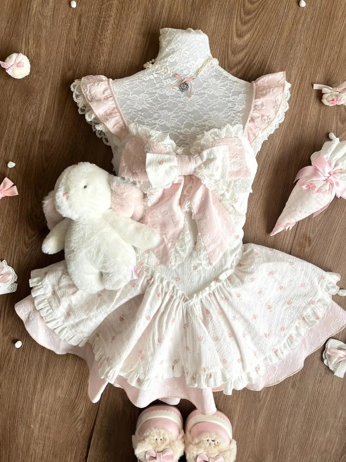 Vestido de princesa de renda de verão doce menina plissado sem mangas vestido feminino arco rosa bonito estilo lolita malha saia em camadas roupa adorável