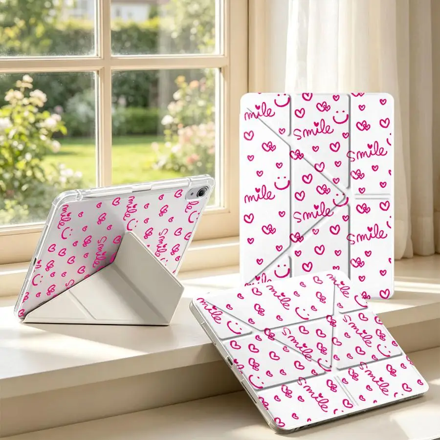 Pink Smile Heart With Pen Slot Cover Tablet Case For Samsung Galaxy Tab S7 FE A8 S10 Lite S9 Plus A11 S8 A9 Plus