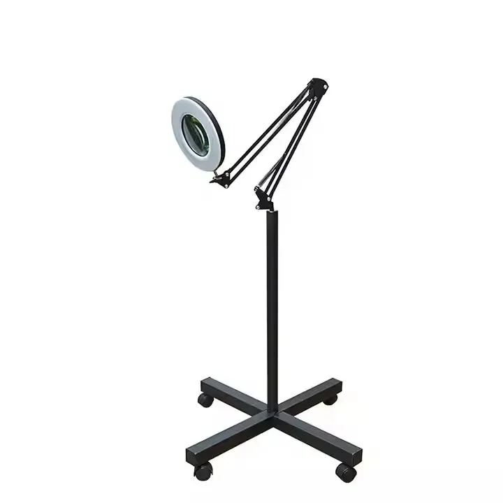 

8X magnifying glass folding swing arm led luminous floor lamp with pulley vertical working salons lamp wWith magnifying