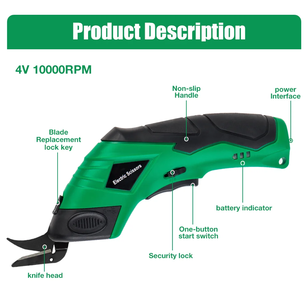 4V Electric Scissors, Home USB Charging, Cordless Sewing Scissors DIY Leather/Fabric/Cardboard Cutting Tools, Tufting Scissors view 3