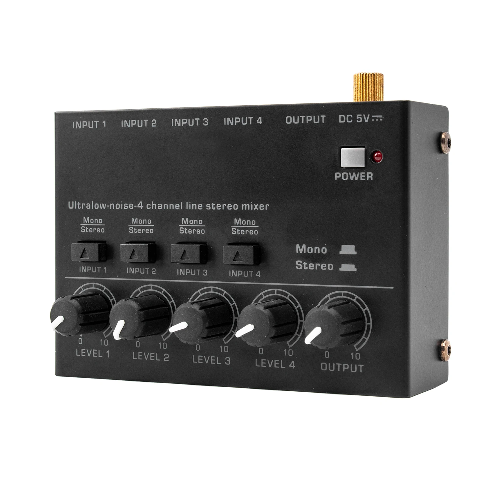 Ultra Low Noise 4 Channel Line Stereo Mixer 4 Input 1 Output DC 5V Portable Mini Audio Mixer Microphone Guitar Bass Keyboard Mix