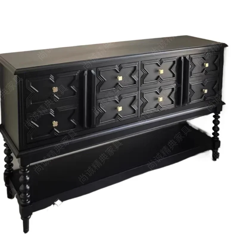 G2  French retro black solid wood porch cabinet, antique chest cabinet in living room, partition cabinet