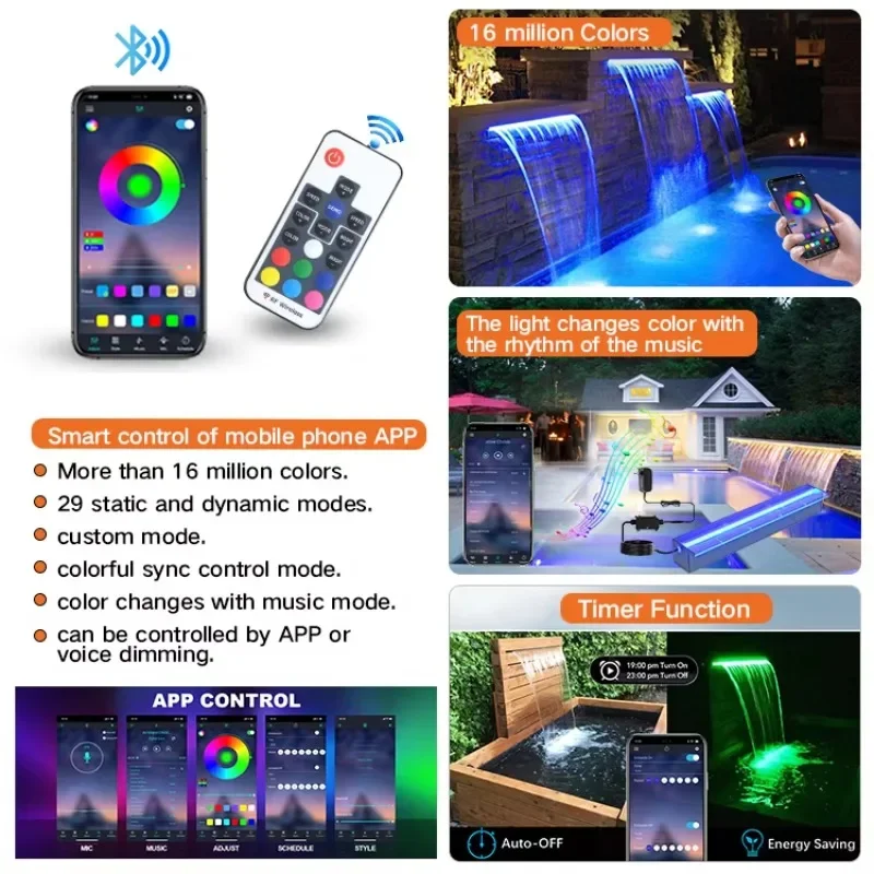 

Indoor Pool Waterfall Wall Fountain Sheer Acrylic Water Blade Cascade Descent LED Light Decorative Waterfall for Indoor Pools