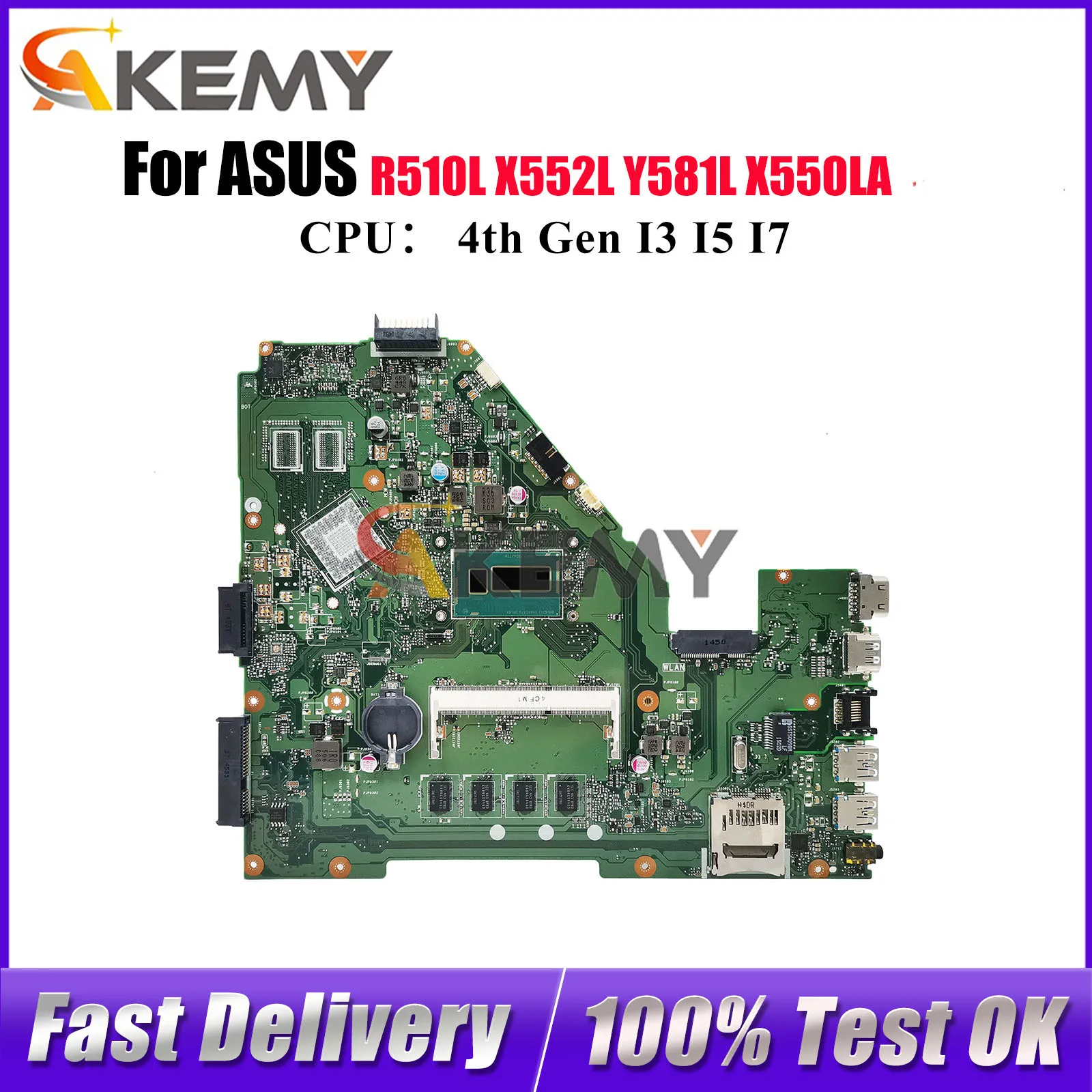 

X550LA Laptop Motherboard For ASUS VivoBook X550L X550LN X550LC Y581L R510L X550LD X550LB X552L Mainboard With I3 I5 I7 CPU stk