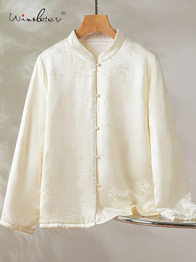 

Winsleter-Filler 100%Real Silk Elegant Coat, Stand Jacquard, Women Temperament Loose Reversible Jacket, 2025 Winter New C5D637CC