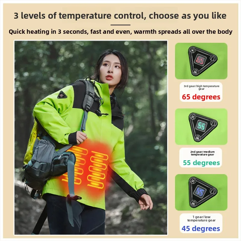 

Winter Heating Jacket Men USB/DC Washed Cotton Self Heating Coat Functional Heated Clothing Camping Ski Waterproof Warm Parka