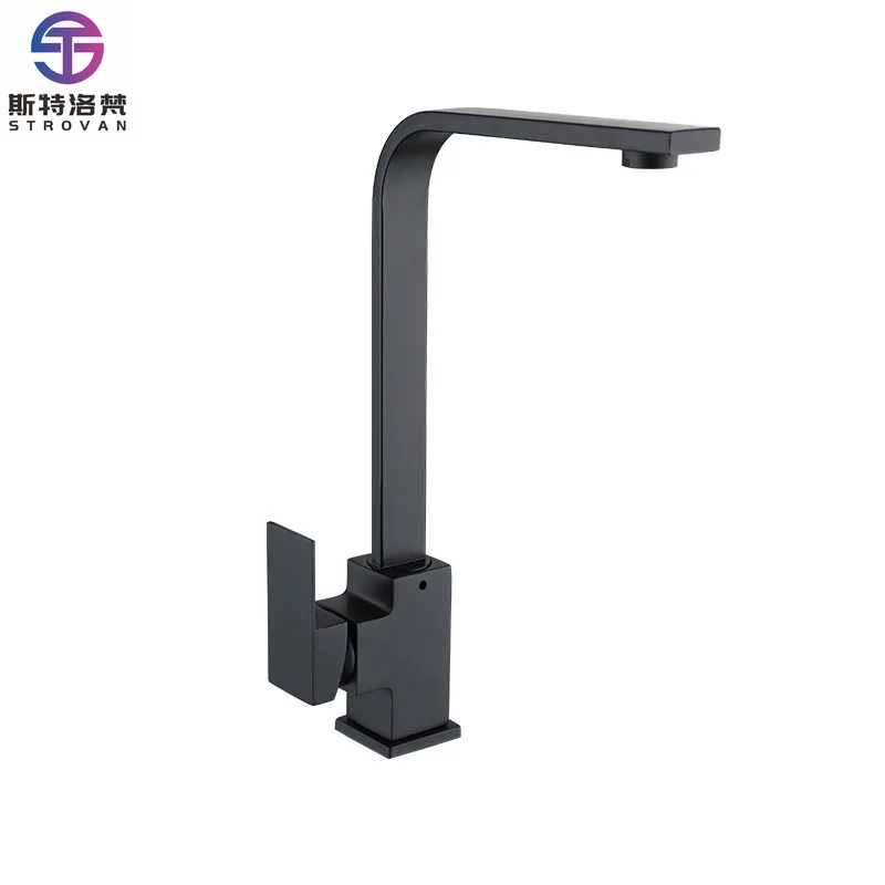 

Matte Black Hot and Cold Water Mixer Square Kitchen Faucet Single Handle Stainless Steel Sink Faucet Taps