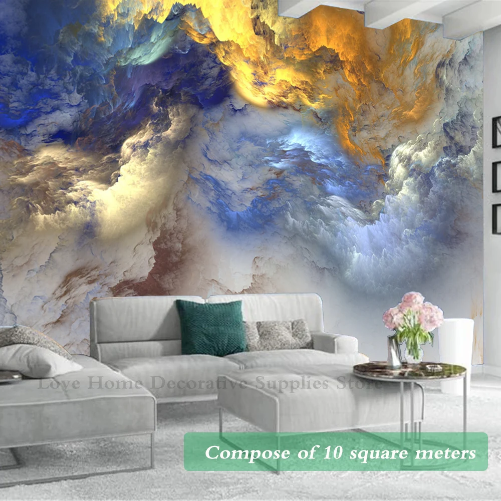 Abstract Home Ornament Design Wallpaper Panoramic Mysterious Blue Gold Grey Cloud Large Wall Mural Renew Customizable Painting