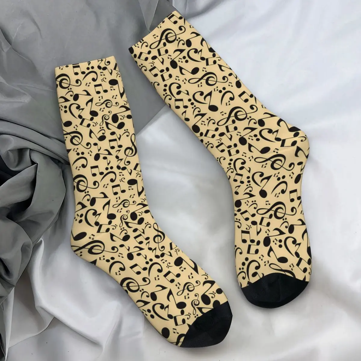 Music Notes Stockings Women Men Yellow And Black Socks High Quality Vintage Socks Autumn Outdoor Non Slip Printed Socks Gift