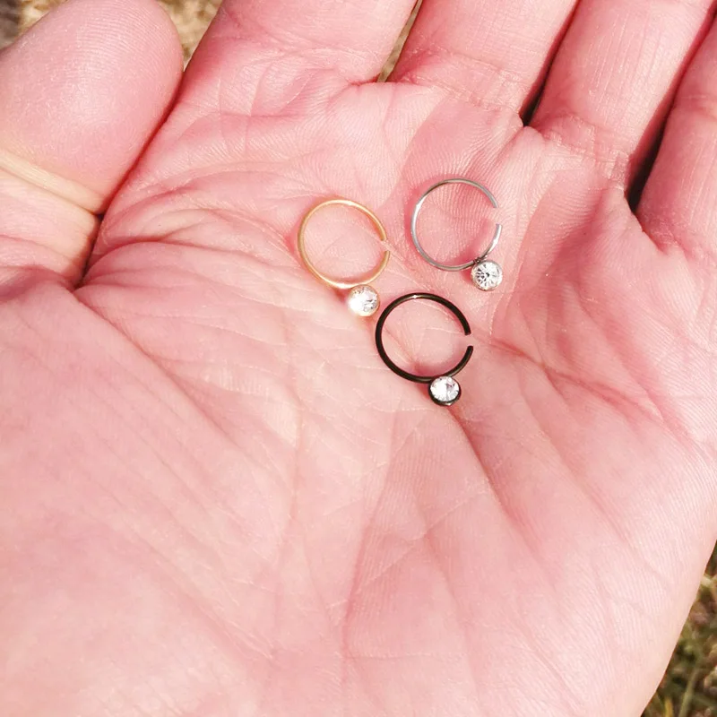 لامعة حجر الراين رقيقة هوب الأنف الدائري الفولاذ المقاوم للصدأ مسمار وهمية ثقب الغضروف الزنمة الأذن مجوهرات للجسم الإكسسوار #4