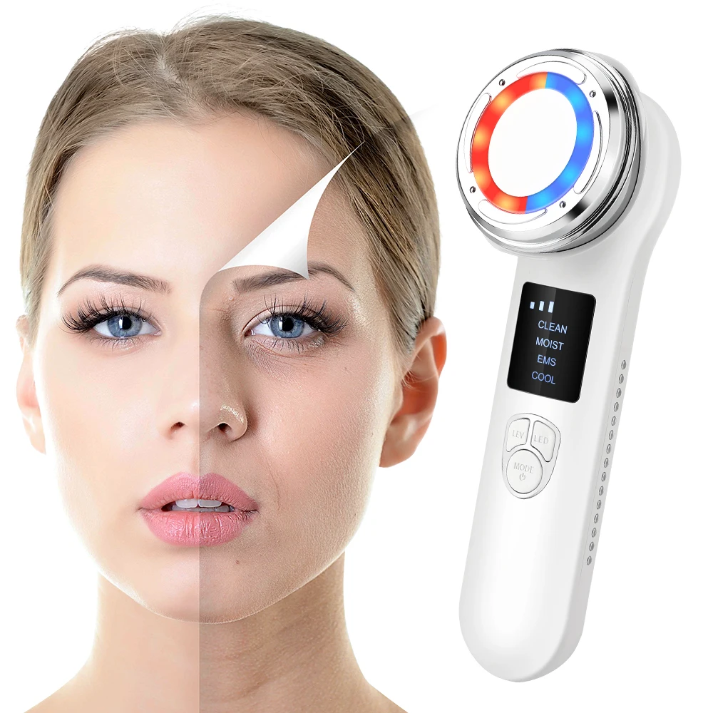 Home Use Hot Cold Face Lifting Beauty Device Anti Aging LED Photon Therapy EMS Facial Massager