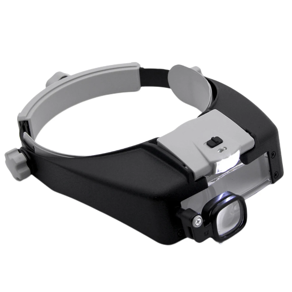 Head Magnifying Glass with 2 LED Light Head Mount Magnifier Glasses 1.5X 1.5X 6X 8X Loupe Adjustable Headband for Reading Repair