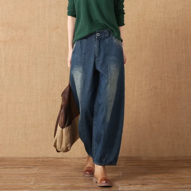 New Arrival Autumn Winter Women Casual Loose Cotton Denim Ankle-length Pants Ladies streetwear Lantern Pants Vintage Jeans