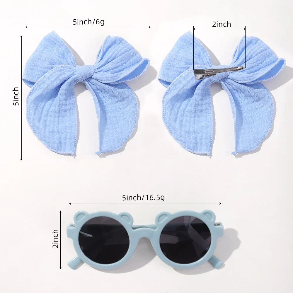 2Pcs/Set Ribbon Cheer Bows Hairclip Baby Sunglasses Eyelet Bow Headclip Elastic Nylon Hairgripes Seaside Sunglasses Headwear