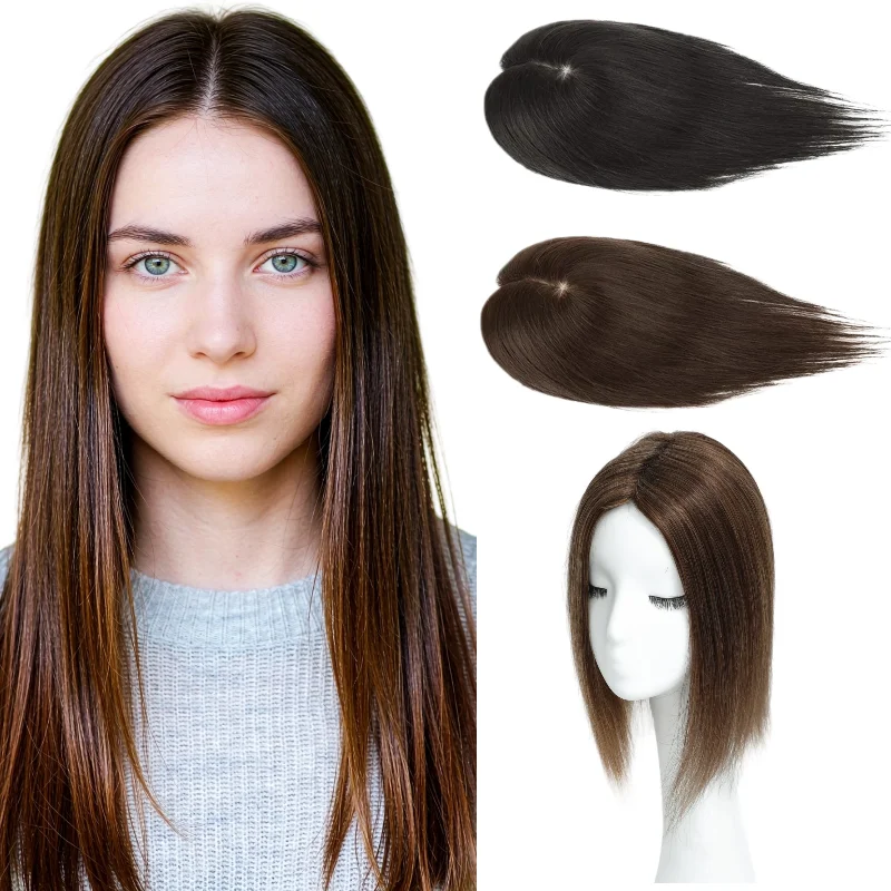 100% Human Hair Machine Made Silk Lace Base Clip In Women Topper 7x10 35cm #1001 #8 80% Density In Stock 48H