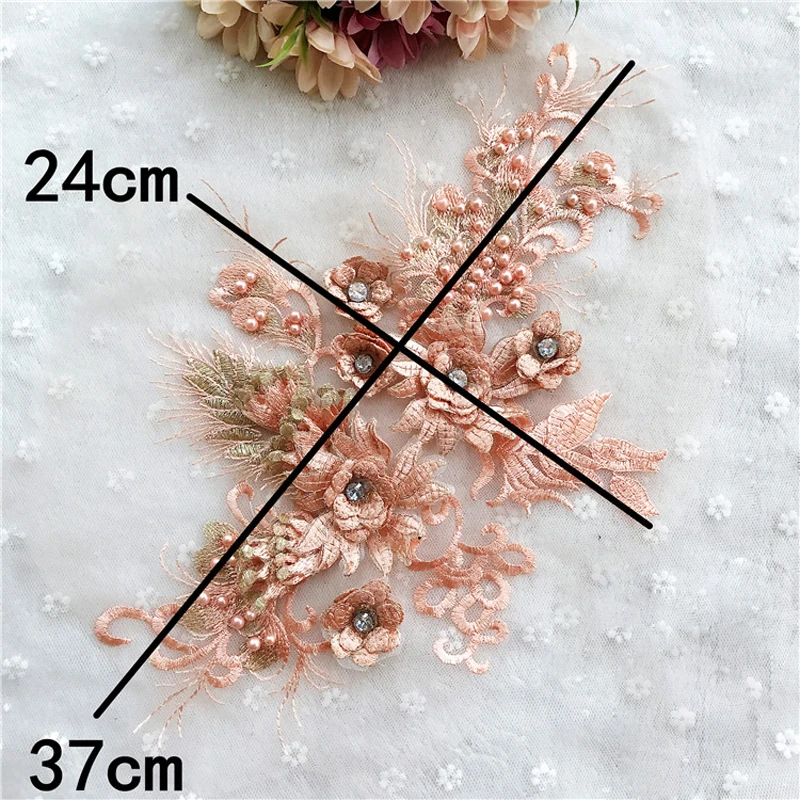 1 Piece Flowers Beaded Lace Patch Applique Embroidery Sewing On Repair For Dress Clothing Costume 37*24CM