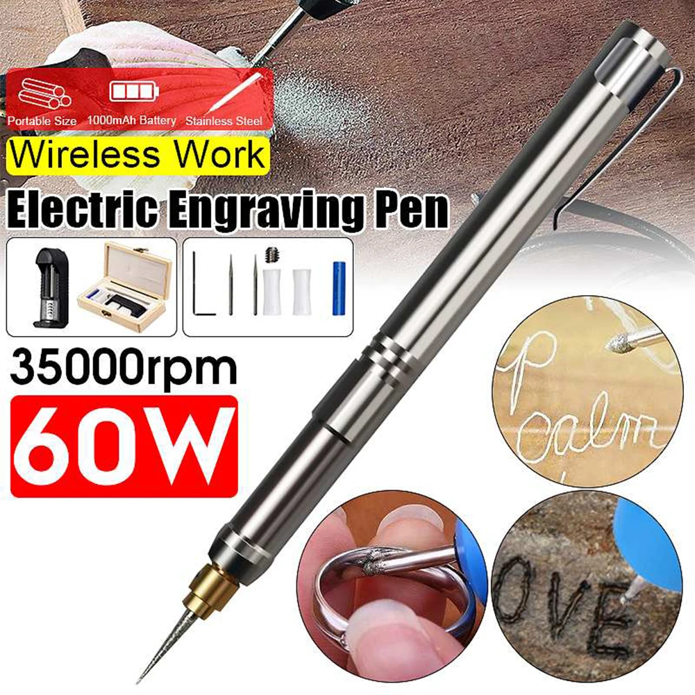 32000 rpm Electric Carving Pen 3.7 V Rechargeable Engraving Tool DIY Engraver Grinder Polishing Tools Set With Wooden Box