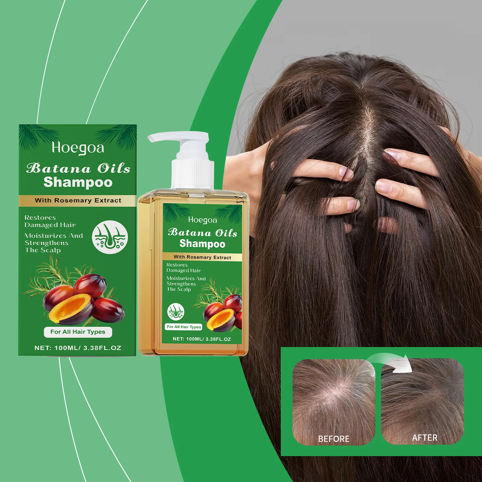 100/300ml Batana Oil & Rosemary Hair Care Shampoo Deep Nourishing Scalp Remove Dandruff Strengthens Hair for Shiny Shampoo Hair