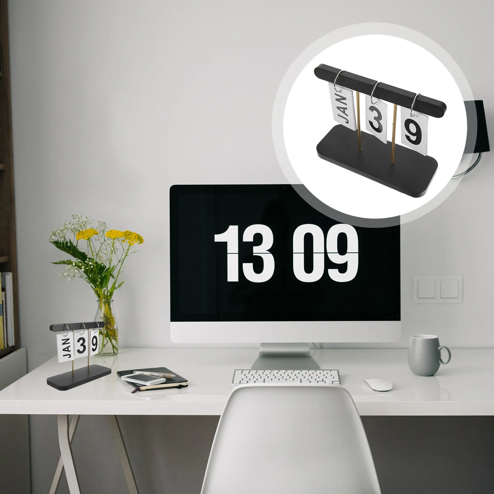 

Desk Calendar Rustic Wooden Base Flip Perpetual Calendar for Home Office Classroom Desktop Decorative Practical Use