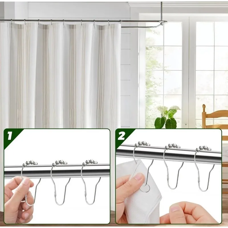 Decorative Gourd Shape 52 pcs Curtain Hooks, Smooth Roller Ball, Shower Curtain Liner & Closet Hanging, Anti-Drop Design