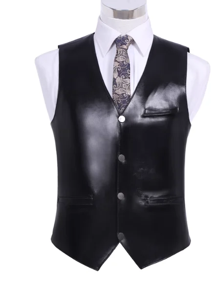 

2025 Men's V-Neck Suit Leather Vest