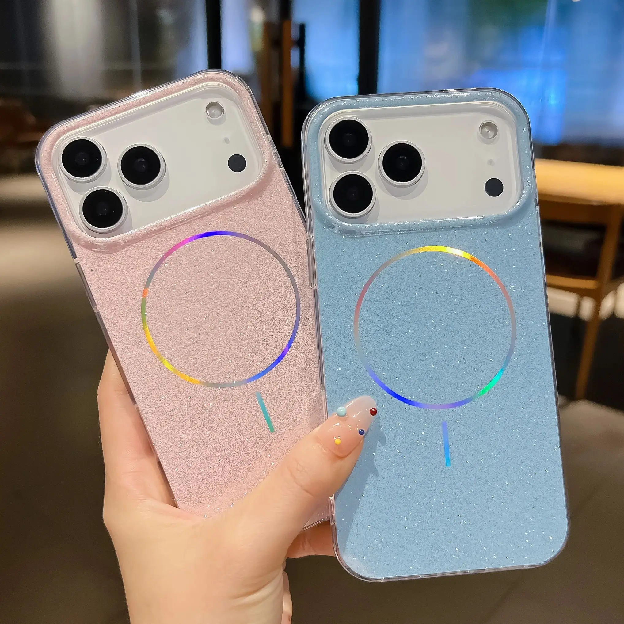 

Luxury Glitter Bling Magnetic For Magsafe Case For iPhone 17Air 16 15 14 13 17 Pro Max Plus Wireless Charging Silicone Cover