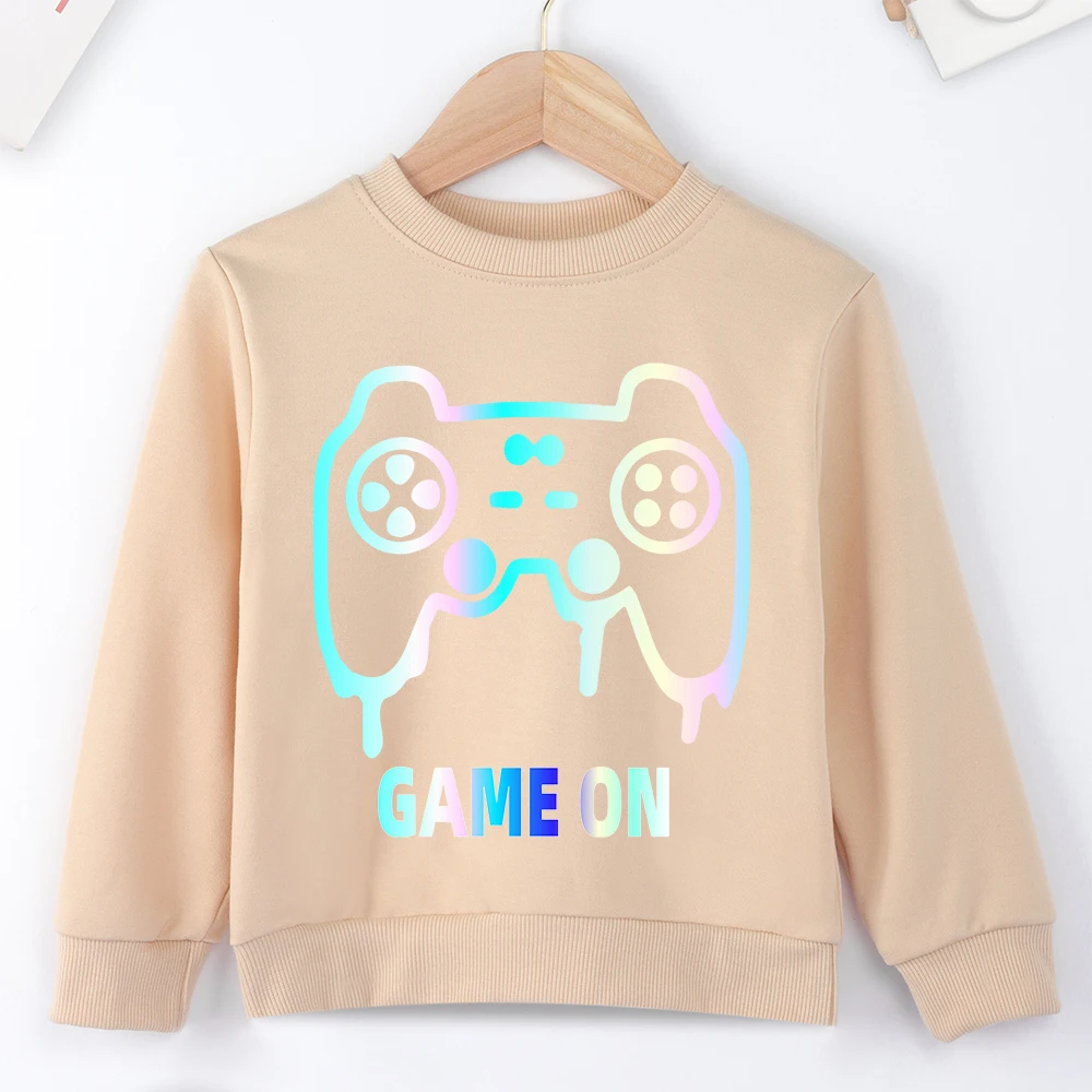 Hot Sell Kids Comfy Sweatshirts Creativity Print Game ON Graphic Y2K Harajuku Minimalist Popular Child Hoodless Sweater Clothes