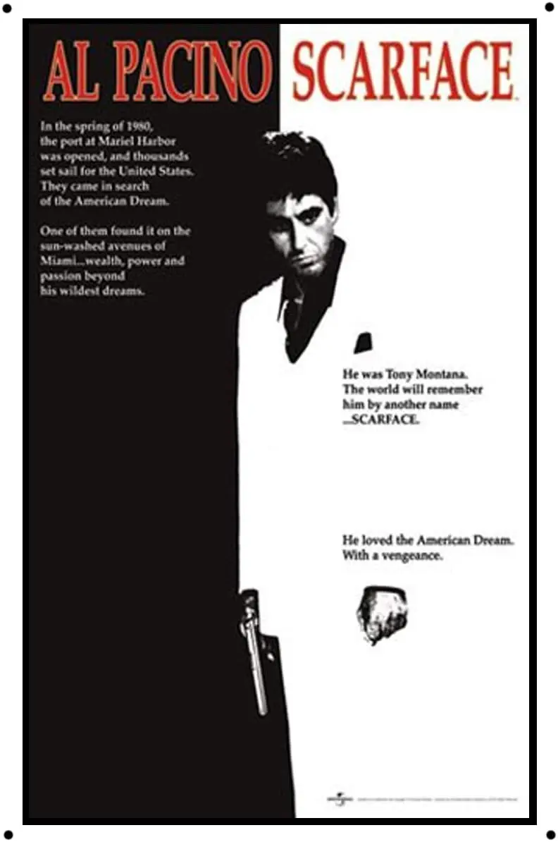 Retro Metal Tin Sign   Score Al Pacino - Scarface Poster Retro Metal Sign Pulp Fiction Movie Poster Tin Sign
