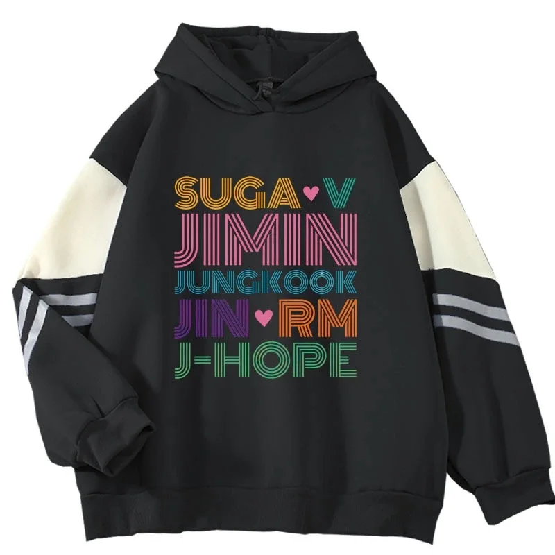 2021 Korean kpop band Patchwork Hoodies Jin, SUGA, j-hope, RM, Jimin, V, Jung Kook Contrast Hoodies Harajuku Sweatshirt hoody