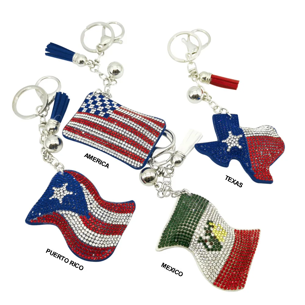 New American Flag with  Crystal Rhinestone Keyrings Key Chains Rings Holder Purse Bag For Car Lovely Keychains