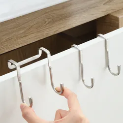 S-type Door Hanger Hook Stainless Steel Free Punching Cabinet Door Without Trace Clothes Hook Door Back Wall Mounted Hooks 1Pc