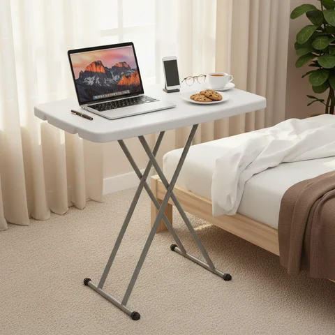 110LBS Load Capacity Adjustable Folding Table White Portable Foldable Table Laptop Desk Camping Table Folding Coffe Table