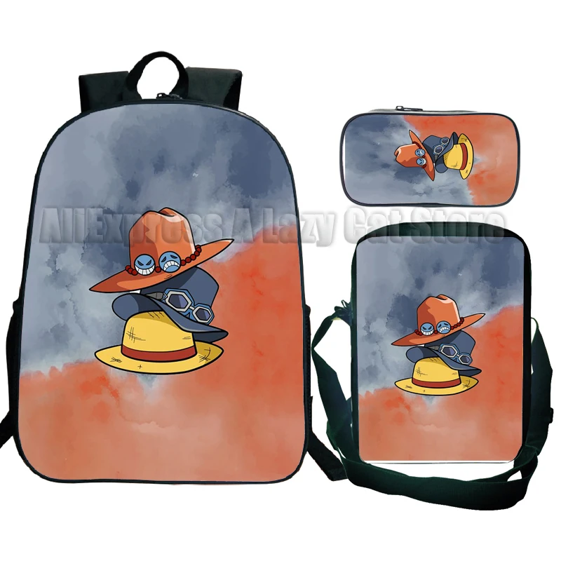 Sac à dos One Piece Luffy pour adolescents, sac à dos pour ordinateur portable, sac à dos de voyage, sacs d'école, figurines d'anime de dessin animé Zoro Law Ple, ensemble de 3 pièces