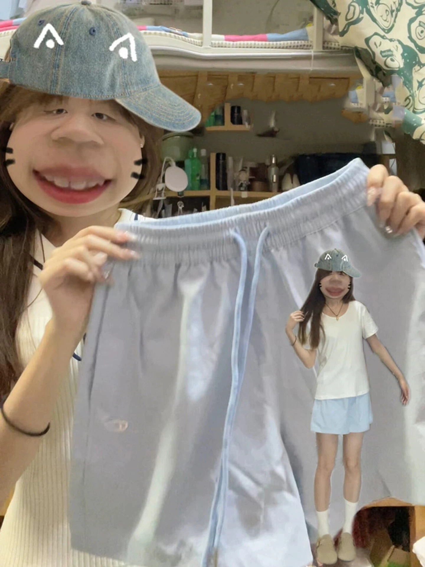 

Летние тонкие синие быстросохнущие спортивные повседневные брюки с высокой талией, свободного кроя, А-силуэта, ультрамодные, длиной до колена, женские шорты