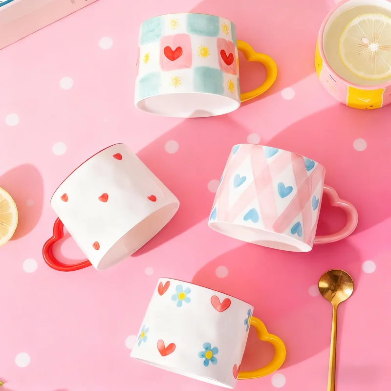 Keramiktasse, kreativ, niedlich, handbemalt, Liebesherz, Kaffeetasse, Milch, Haferflocken, Frühstück, Nachmittagstee, Tasse, Valentinstagsgeschenk
