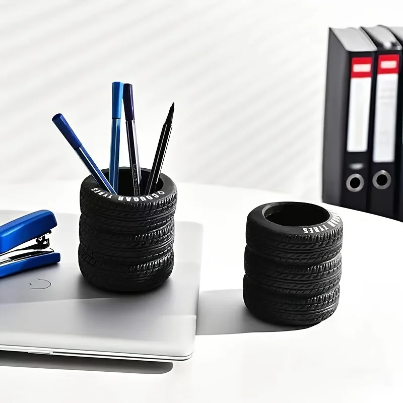 1pcs Fun Tire-Shaped Pen Holder -PVC Desk Organizer, Ideal for School and Office Supplies, Painted Finish, Office Supplies view 5