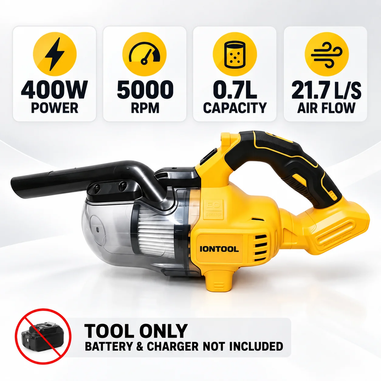 IONTOOL Portable Yellow Cordless Vacuum 120W For Window Track Cleaning and Curtain Dusting and Stair Edge Debris Removal
