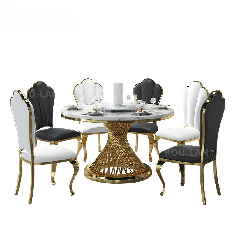 

Light luxury slate round table home 1.5m round table with turntable 10 people dining modern roun