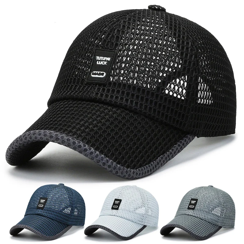 Large Brim Mesh Baseball Caps Men Summer Quick-Drying Hollow Out Sun Protection Hat Outdoor Sports Tennis Golf Breathable Visors