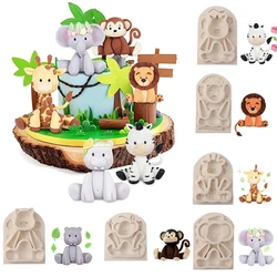 Animal Chocolate Fondant Silicone Mold Lion Elephant Monkey Zebra Giraffe Biscuit Cake Baking Mold Birthday Cake Decor Tools