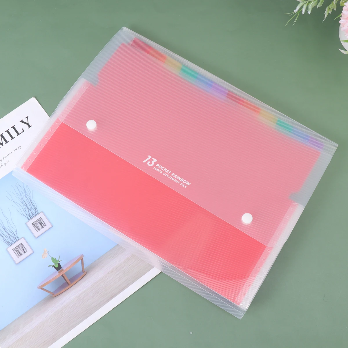 

Plastic File Folder Multilayer Document Bag 13 Pockets Bright Color Design School Use Storage
