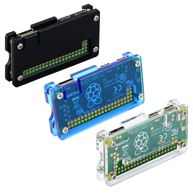 Raspberry Pi zero 2 W เคสอะคริลิกกล่องเปลือกพลาสติกสีดำสีน้ำเงินใสพร้อมหัวอลูมิเนียมฮีทซิงค์ GPIO