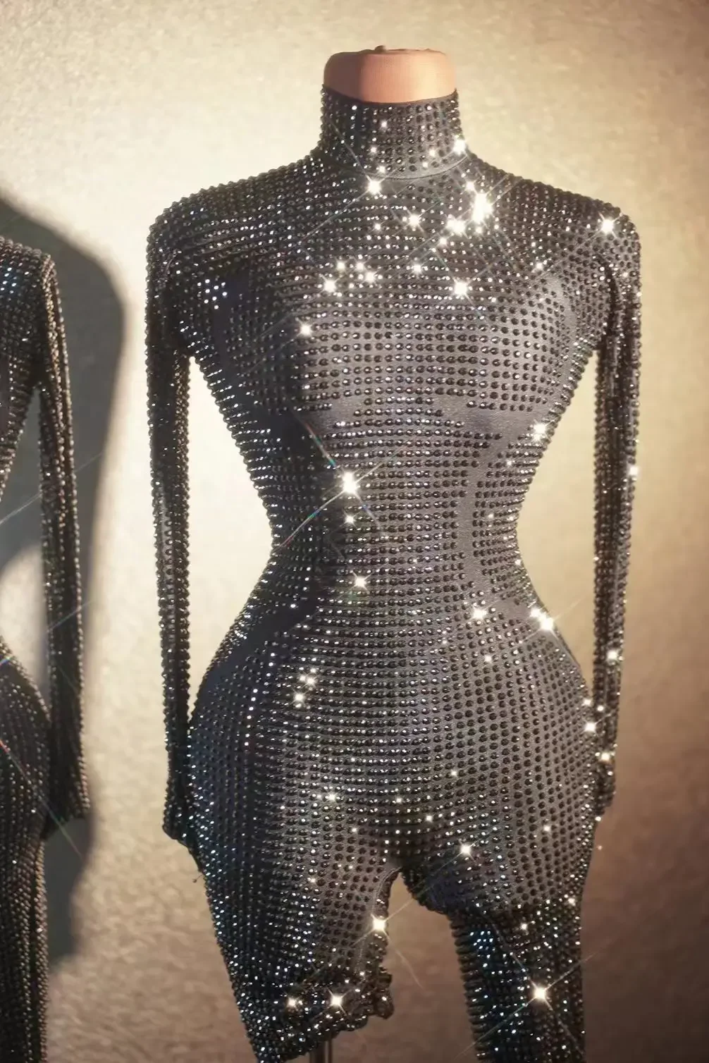 Mono de fiesta de manga larga brillante para mujer, traje de Festival de bailarina, body ajustado de una pieza, mono Sexy de diamantes completos Jingdian