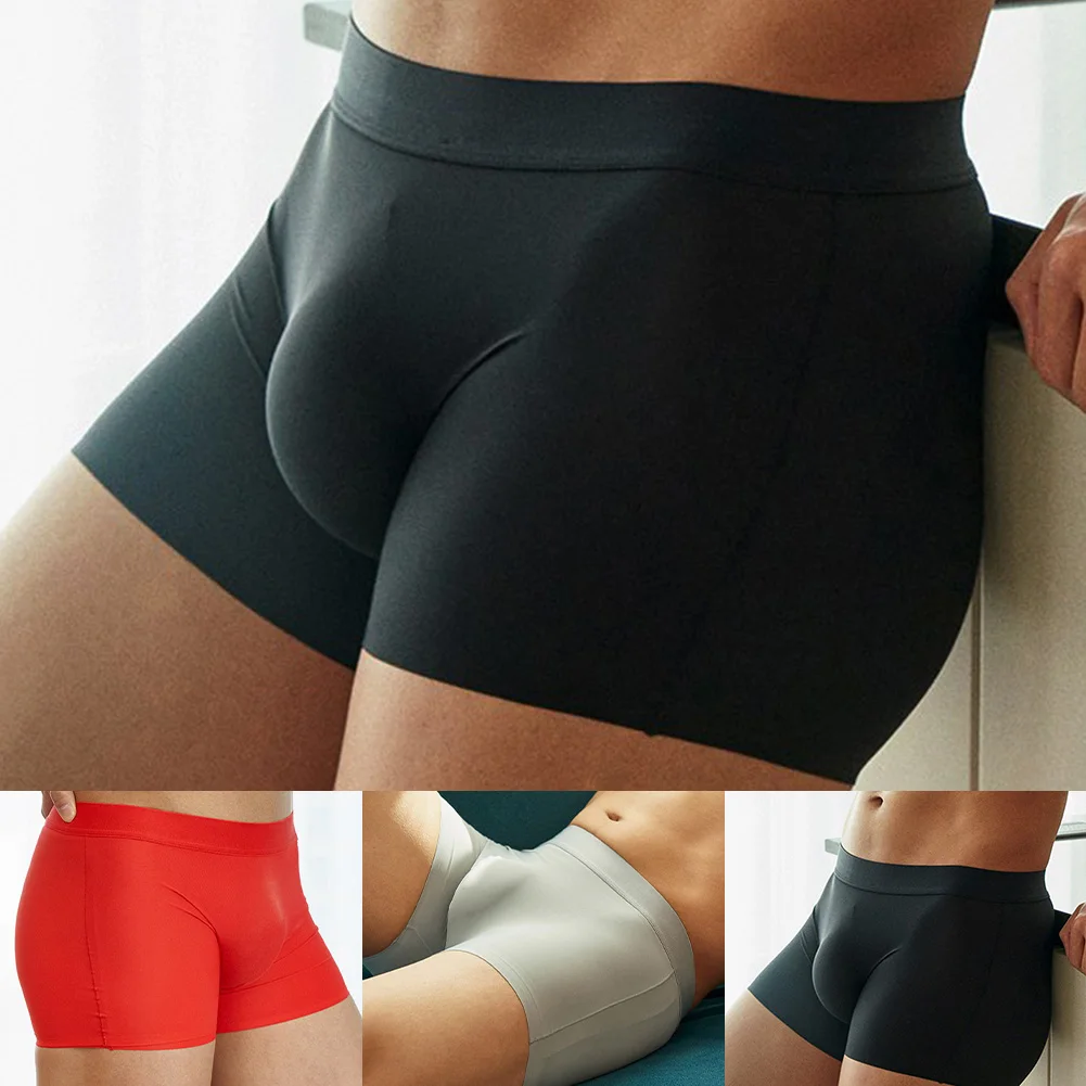 Men Seamless Trunks Ice Silk Underwear Boxers Shorts Trunk Panties Solid 3D Bulge Pouch Boxer Shorts Underpant