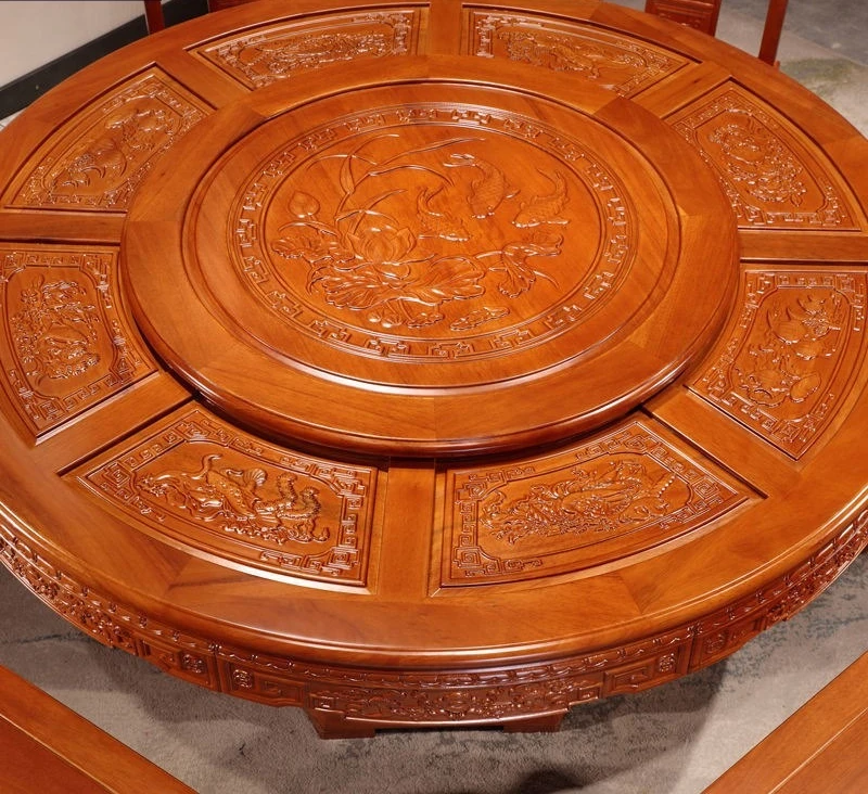 Gouden palissander eettafel en stoel combinatie Chinese antieke bloem