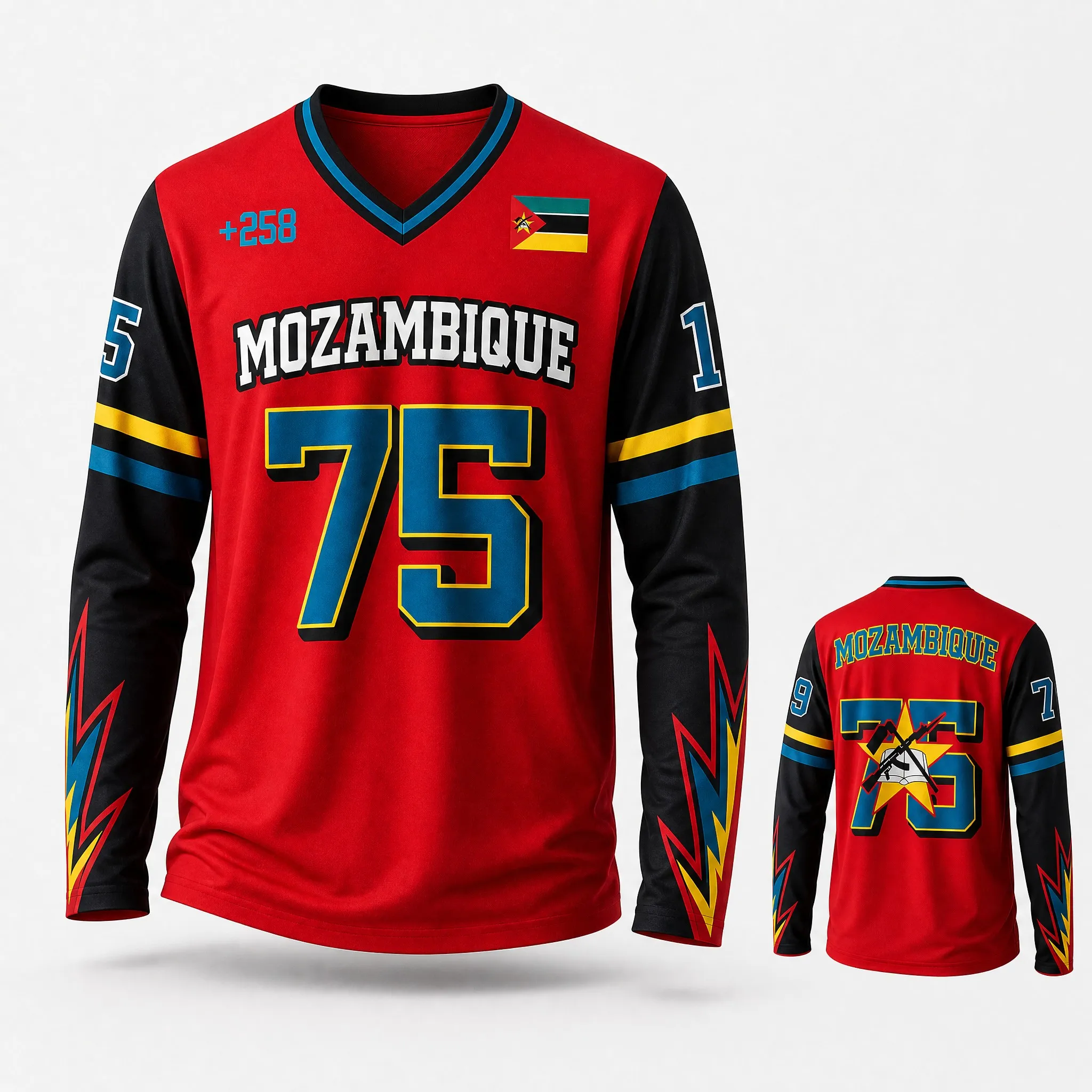 New Versatile Men's T-Shirt with Mozambique Print, V-Neck, Long Sleeve, Casual Sports Shirt, Retro Streetwear