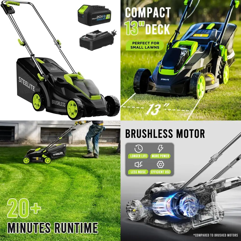 جزازة العشب الكهربائية المدمجة 13.2 - خفيفة الوزن، 2 في 1، محرك بدون فرش، بطارية 21 فولت 4.0 أمبير، مثالية لساحات صغيرة