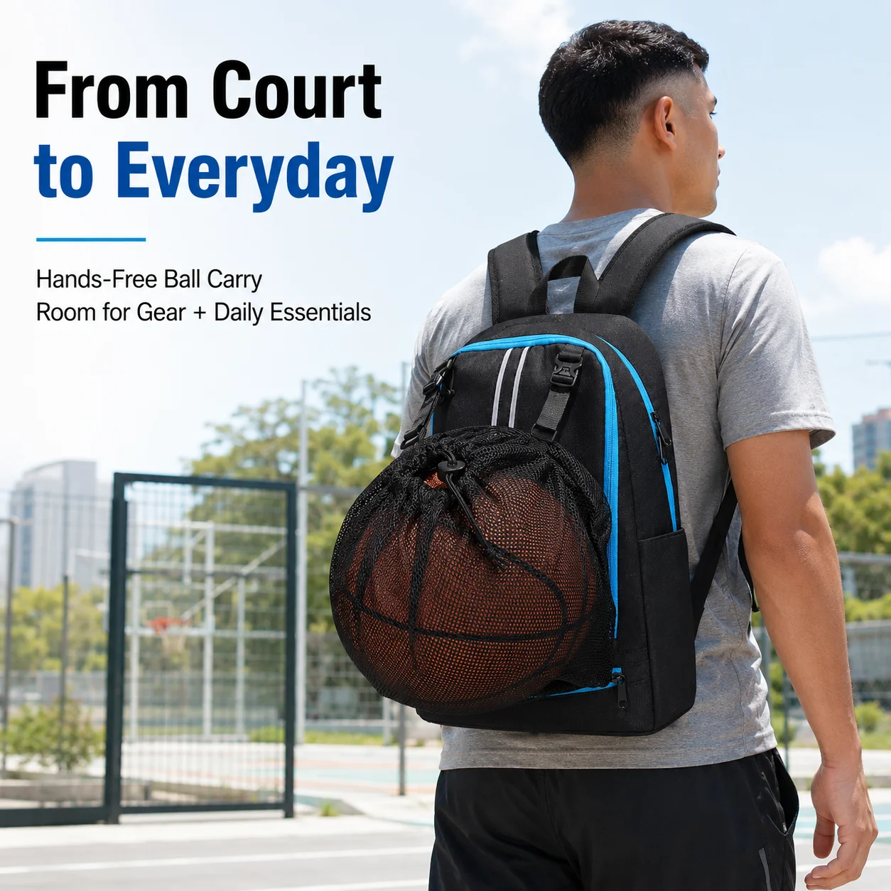 Basketball Backpack with Foldable Ball Holder, Large Capacity Sports Bag for Men Boys Training School Gym