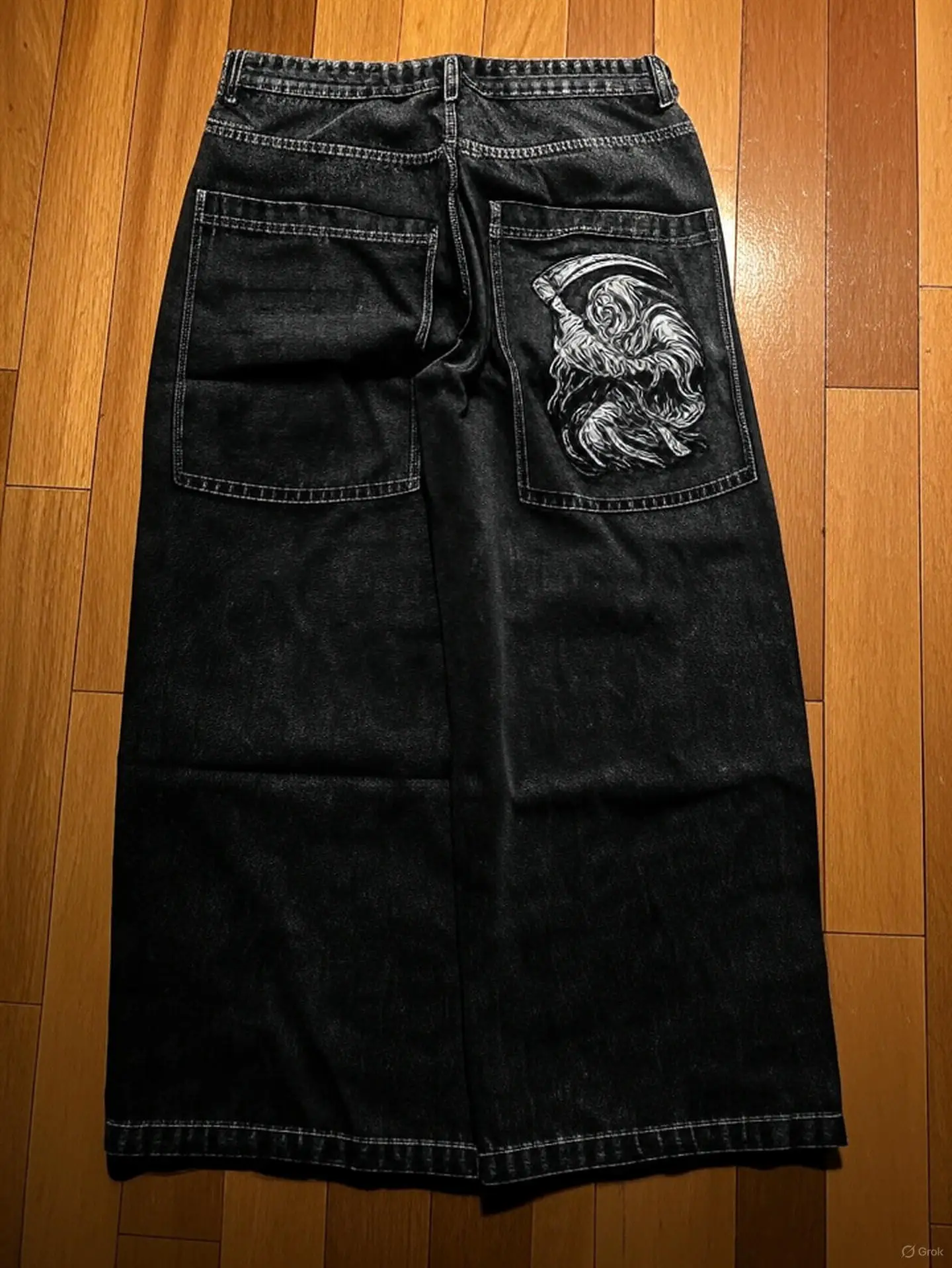 

Vintage Retro Gothic Grim Reaper Cartoon Printed Graphic Jeans Man and Woman Y2K Hip Hop Low Waist Wide Leg Trousers Clothing