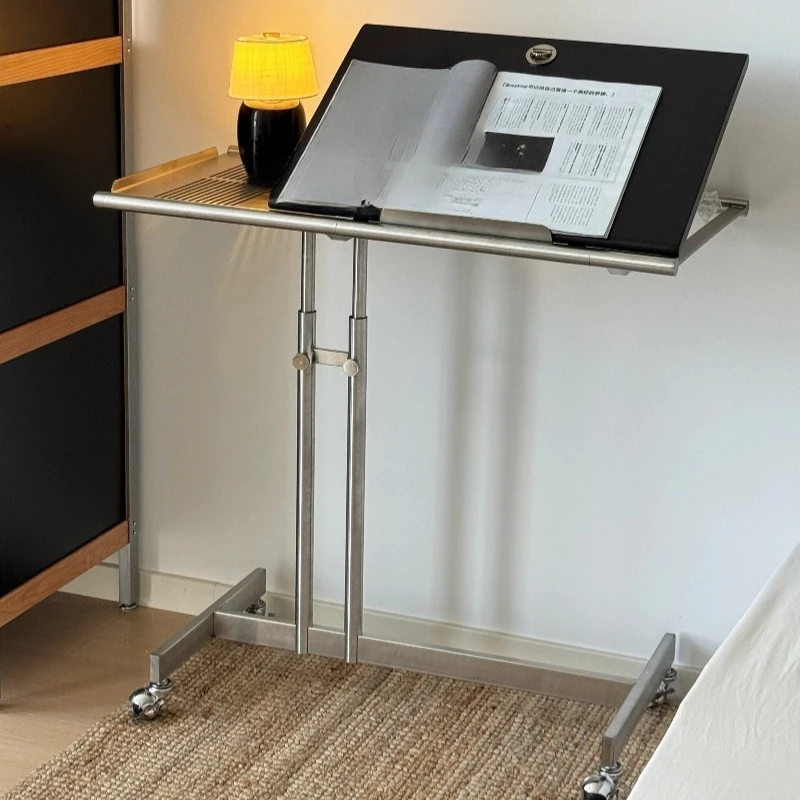 Medieval movable solid wood storage cart Bauhaus living room lifting edge few stainless steel home sheet music stand